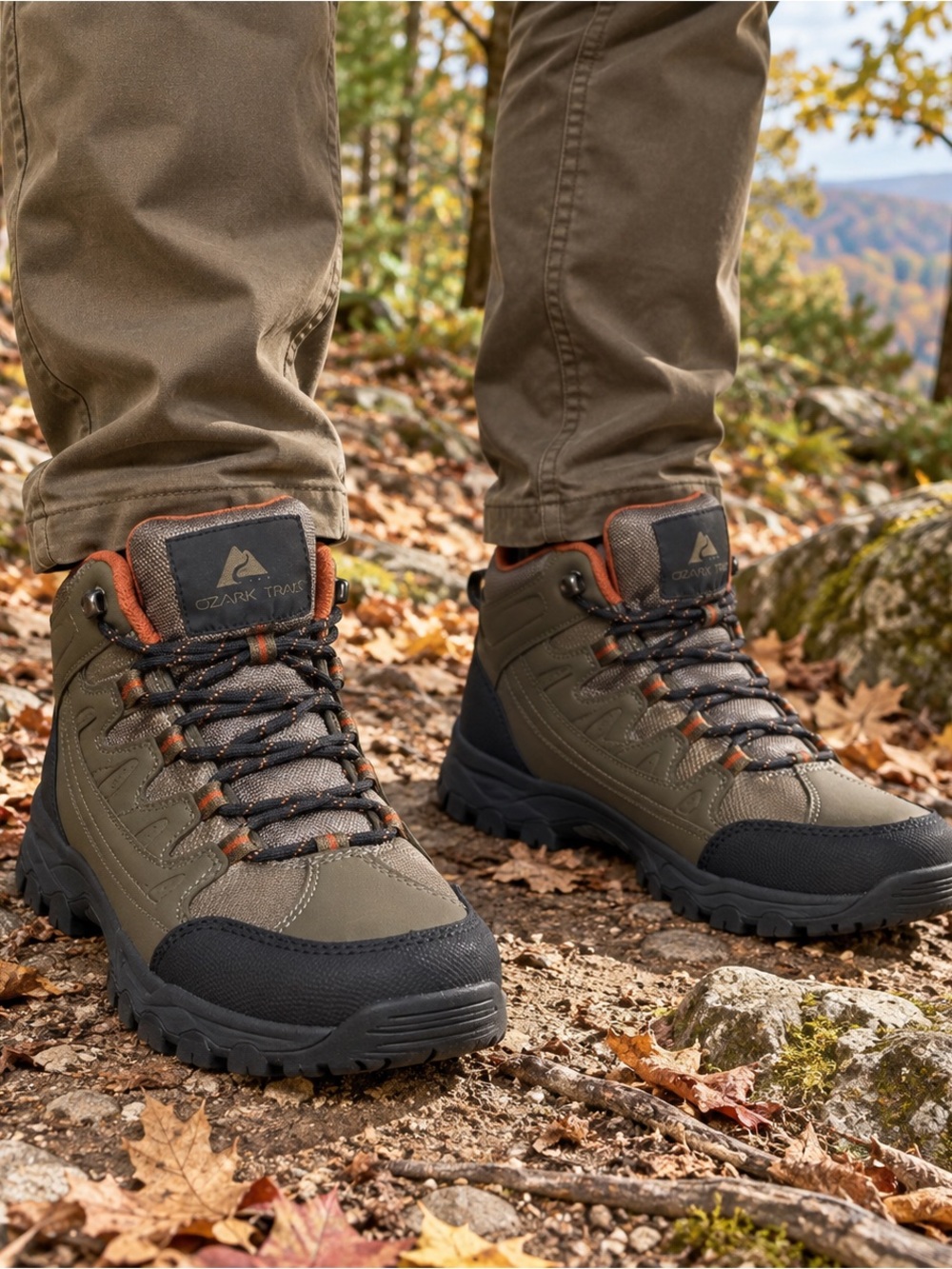 Ozark Trail Men’s Hiking Boots Size 10.5 Olive Black Orange Mid Top
